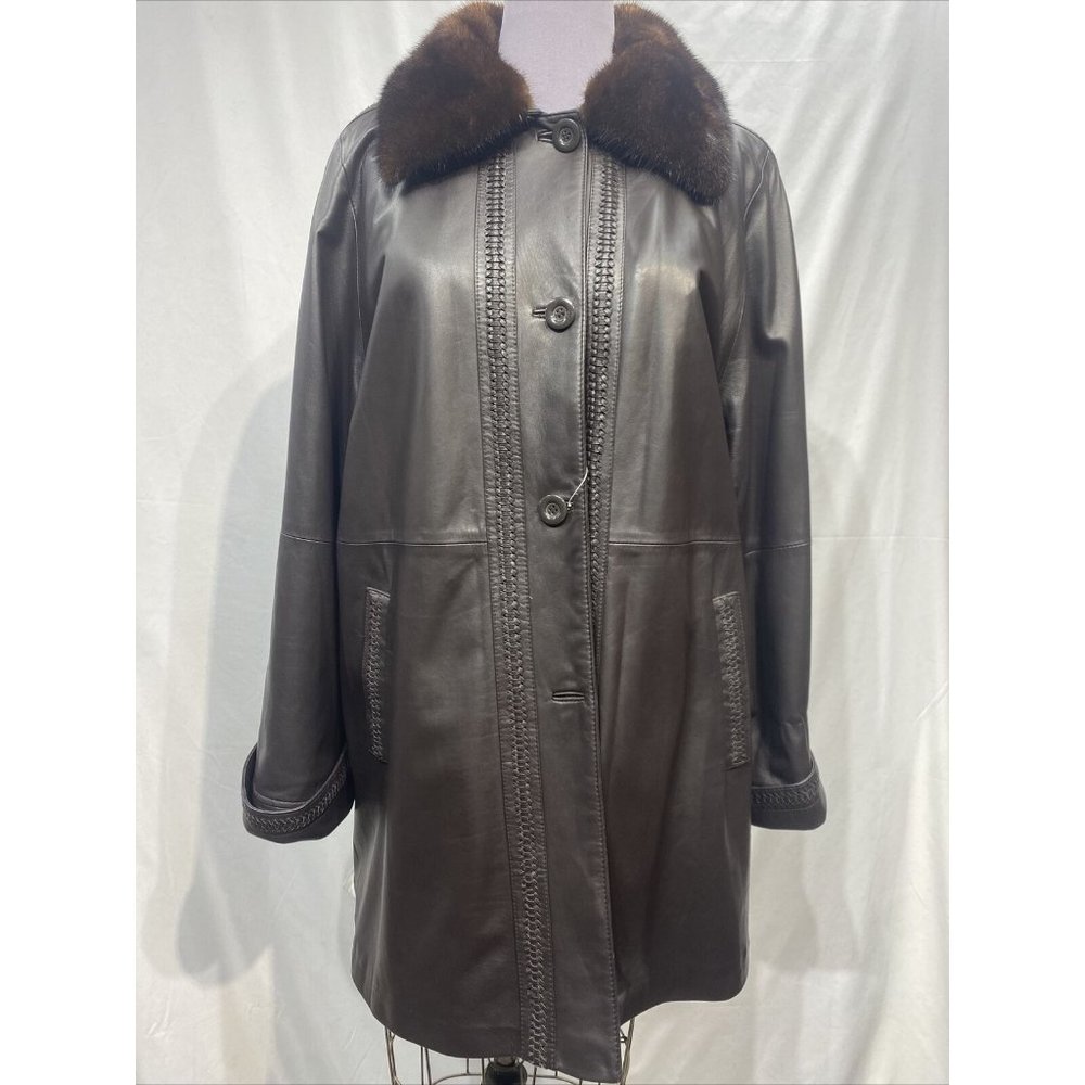 brown leather stroller w/ ranch mink collar (78075